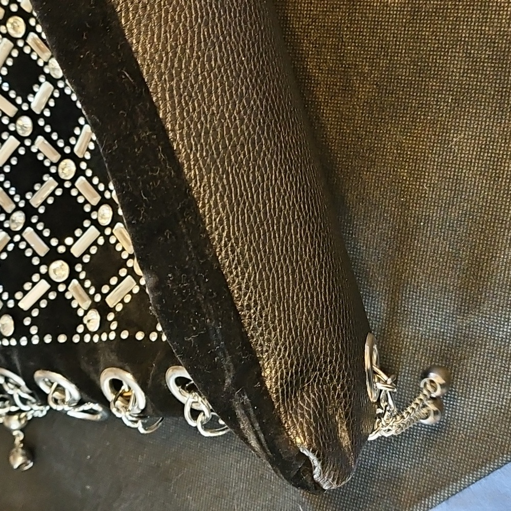 Black Studded Rhinestone Women's Shoulder Bag- FLAW - Picture 15 of 16